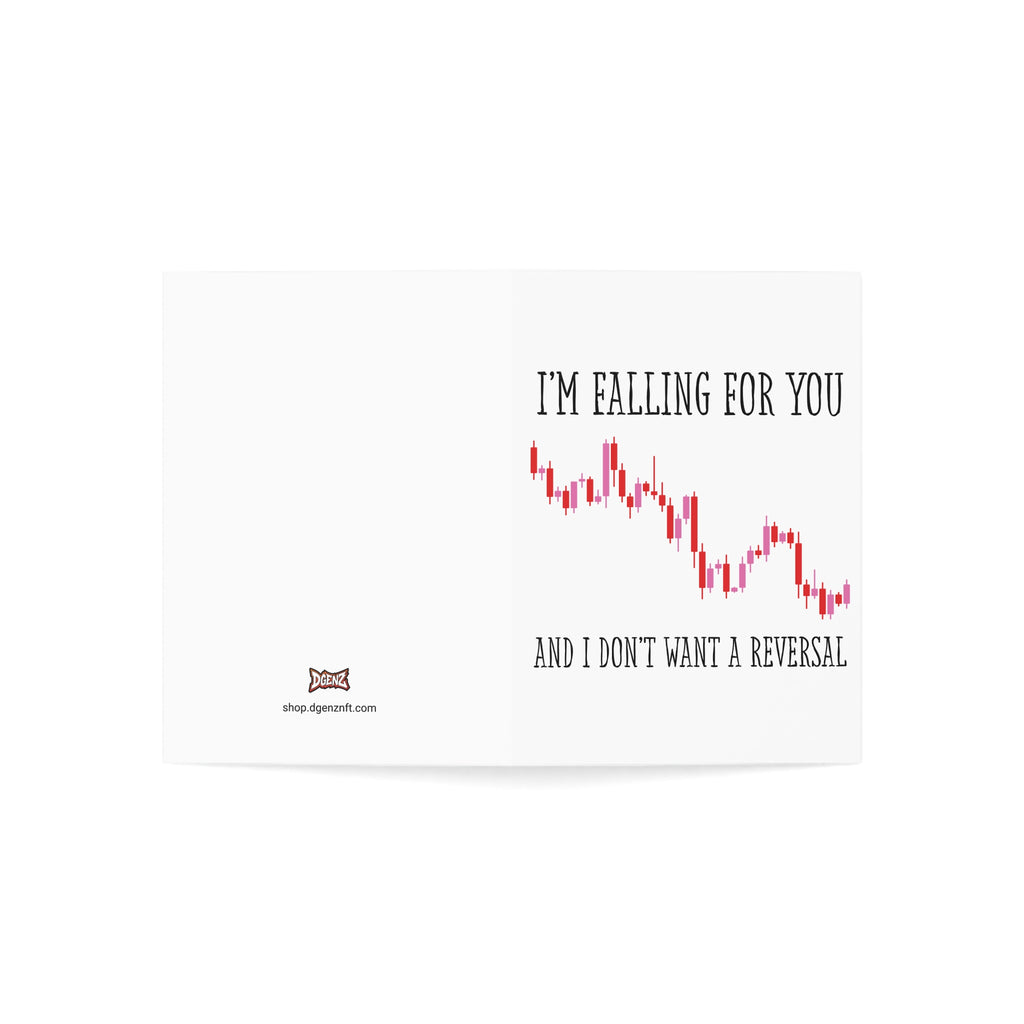 Crypto trading chart Valentine card featuring red and pink candlestick chart and romantic message