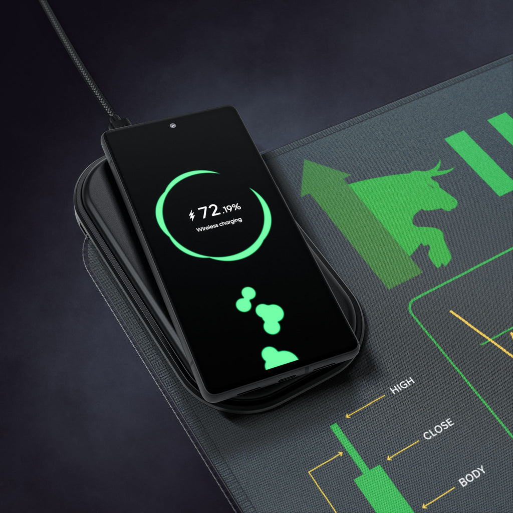 RGB desk mat featuring bullish and bearish trading patterns