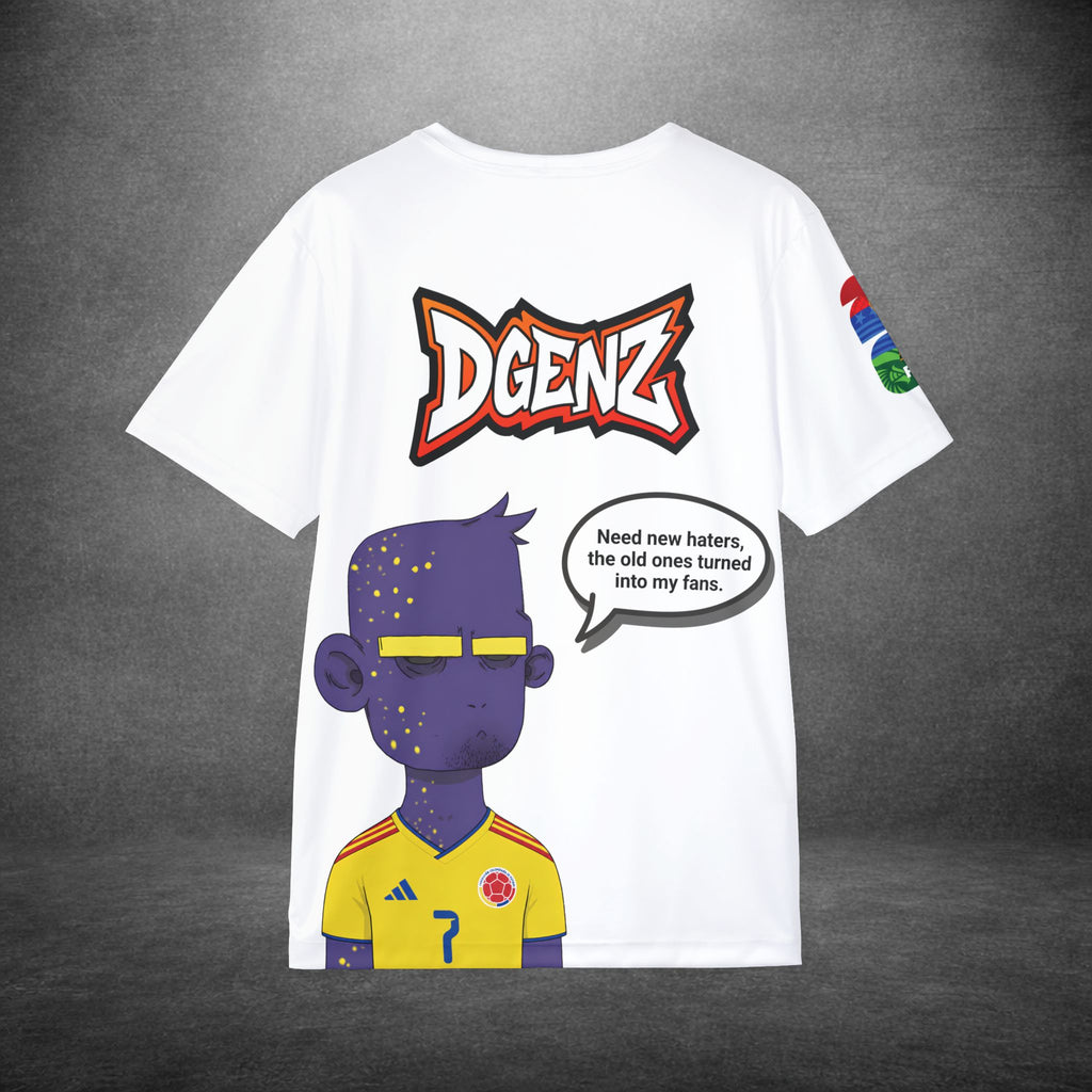 FIFA x DGENZ Colombia #7 Luis Díaz jersey front and back flat lay with customizable speech bubble design