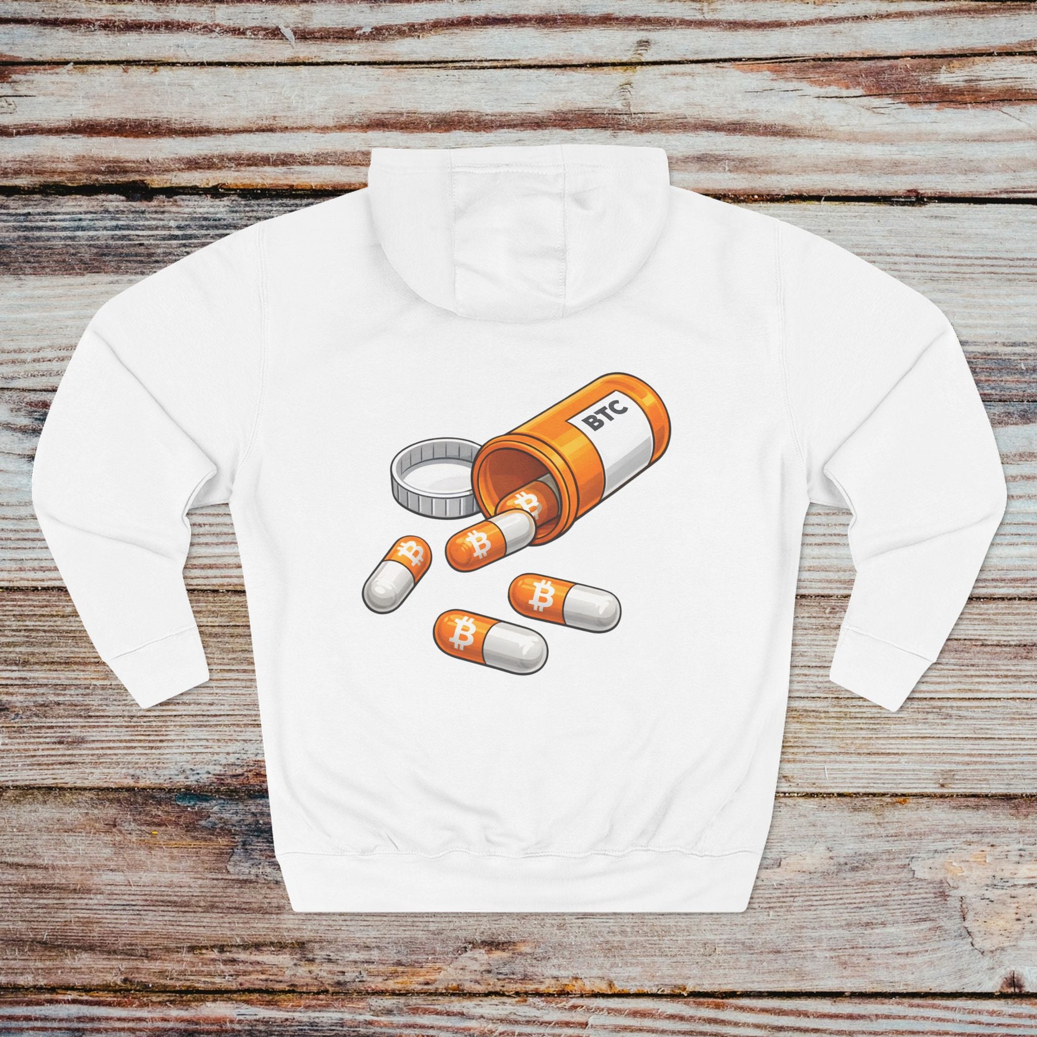 Take the Orange Pill hoodie white back graphic orange pill design