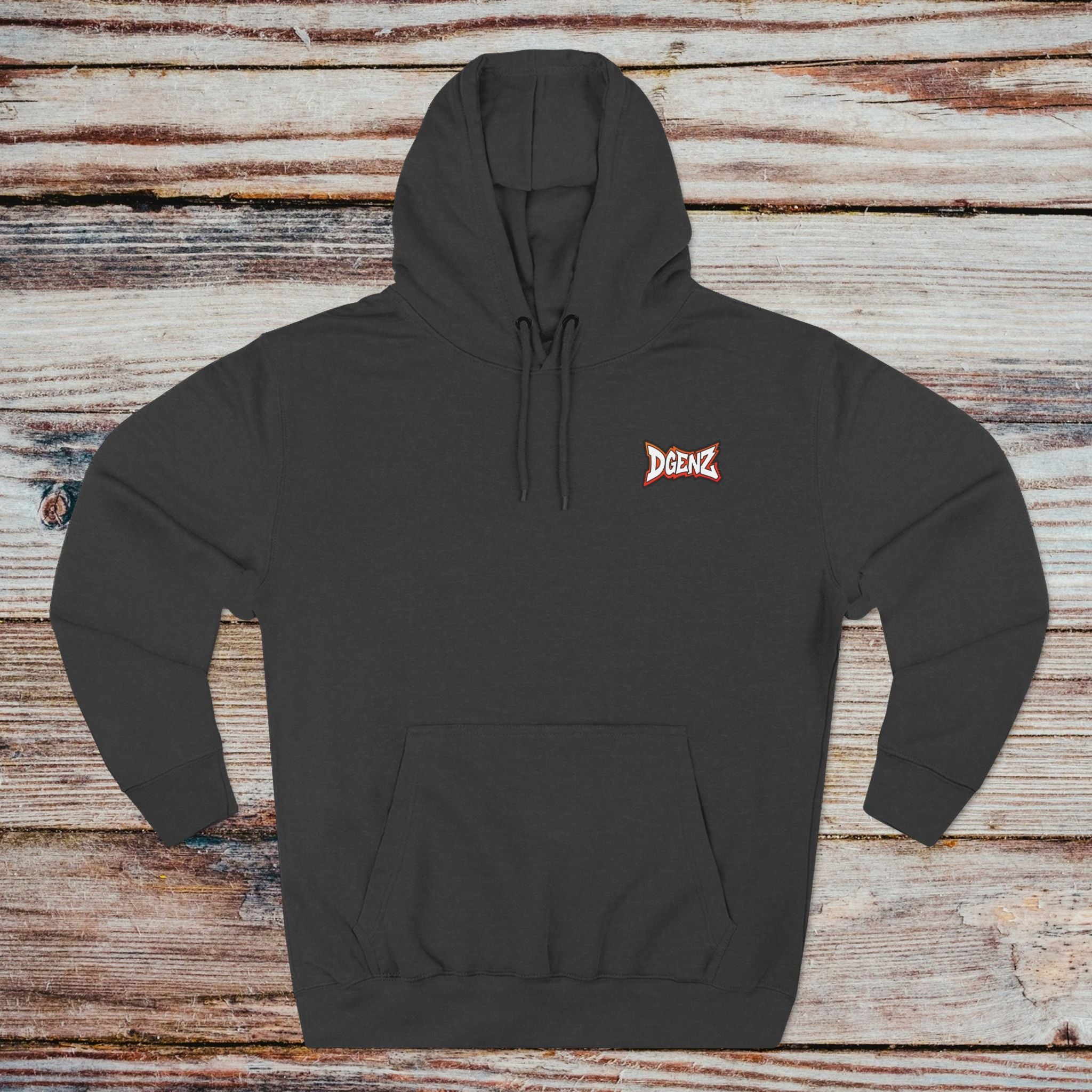 charcoal hoodie with dgenz logo on chest