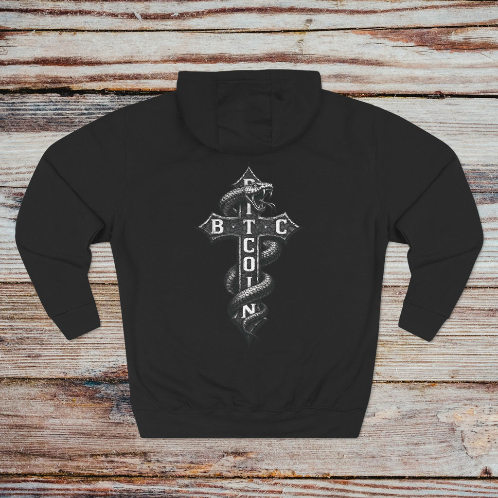 Bitcoin Serpent hoodie kangaroo pocket and structured hood detail
