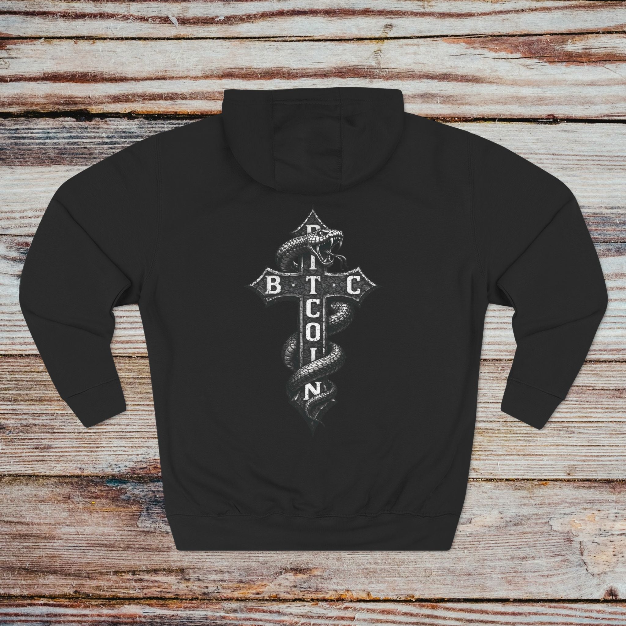 Bitcoin Serpent hoodie kangaroo pocket and structured hood detail