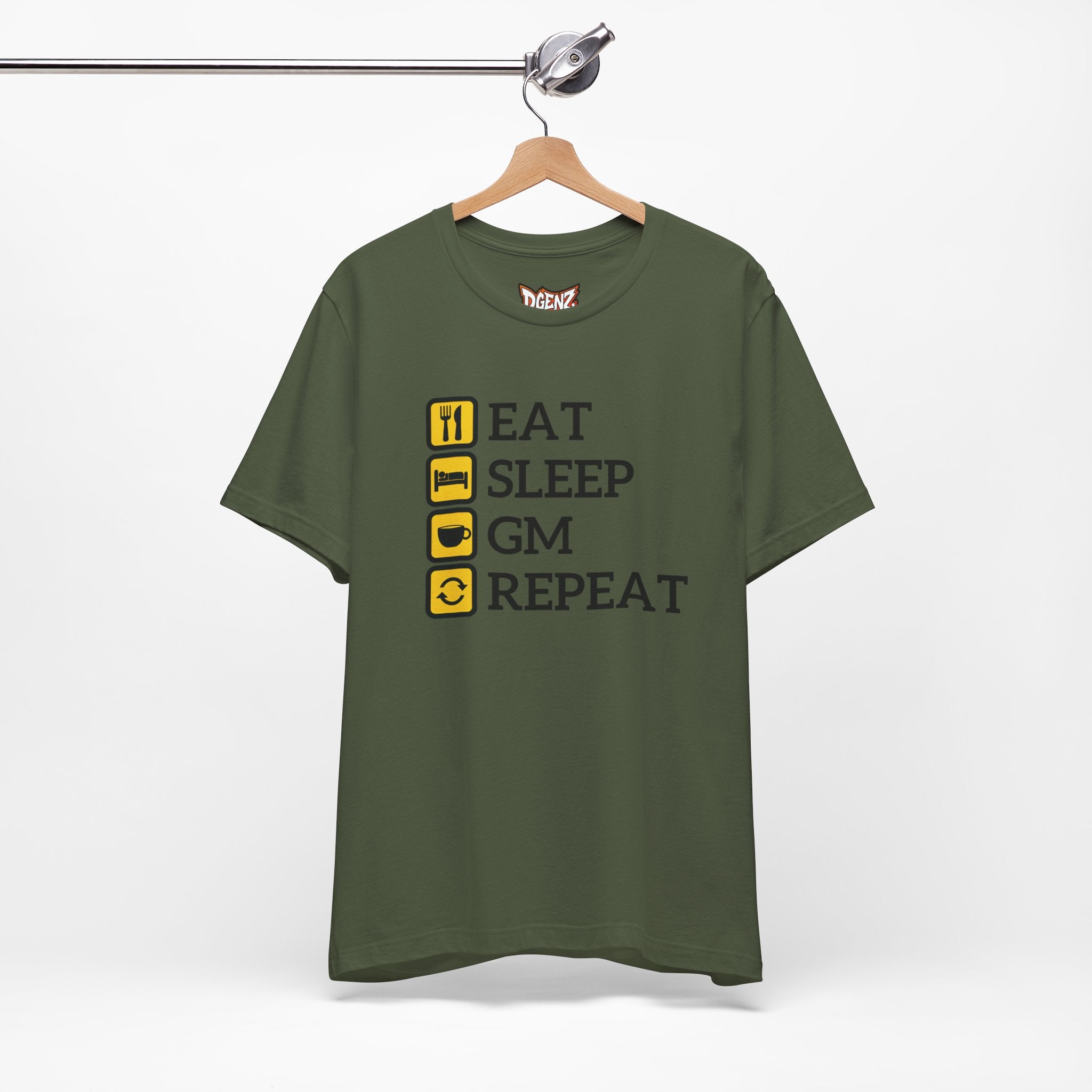 Eat Sleep GM Repeat crypto t-shirt green