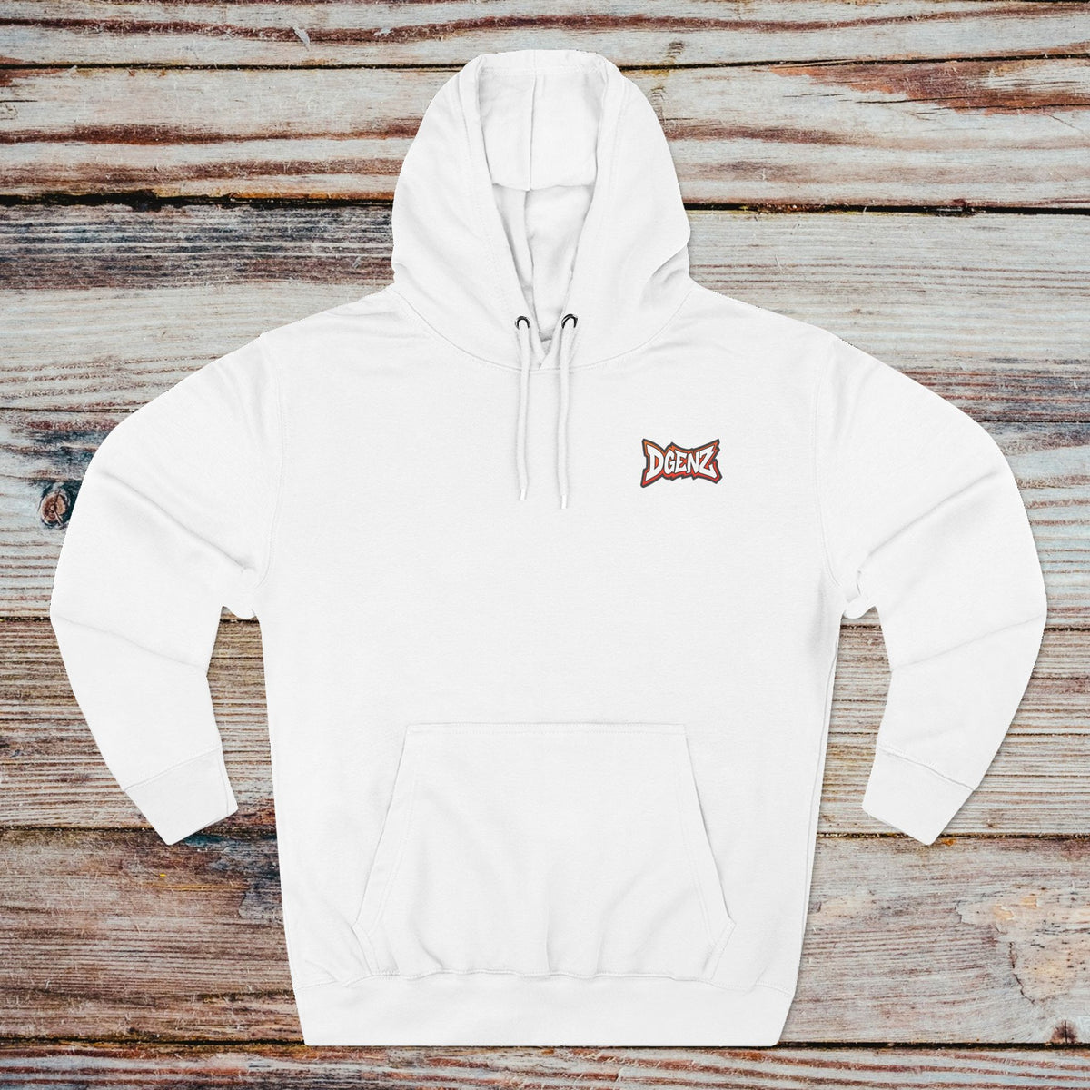 White DGENZ Pumpkin Horror NFT Hoodie front with chest logo