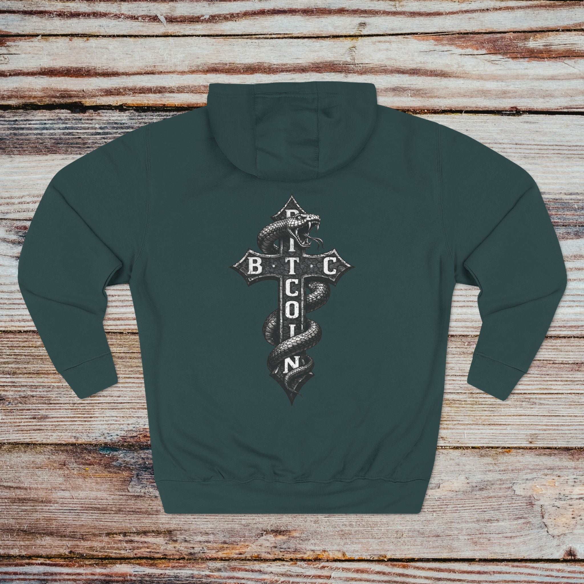 Sports Green Bitcoin Serpent hoodie back Bitcoin serpent cross