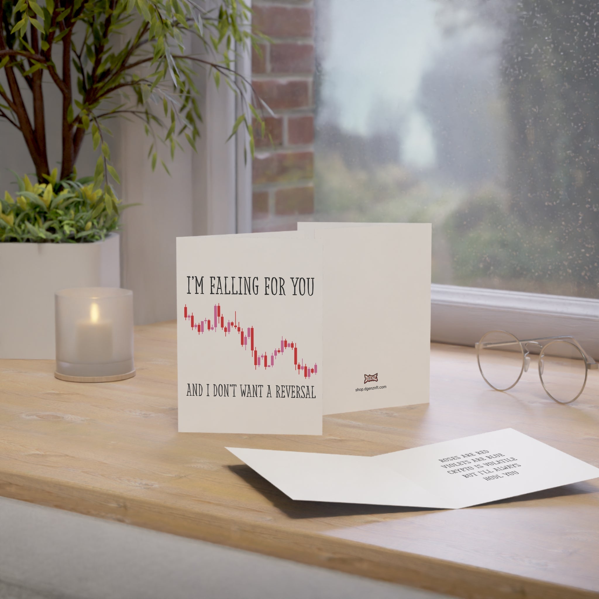 Crypto Valentine’s greeting card with trading chart design with poem