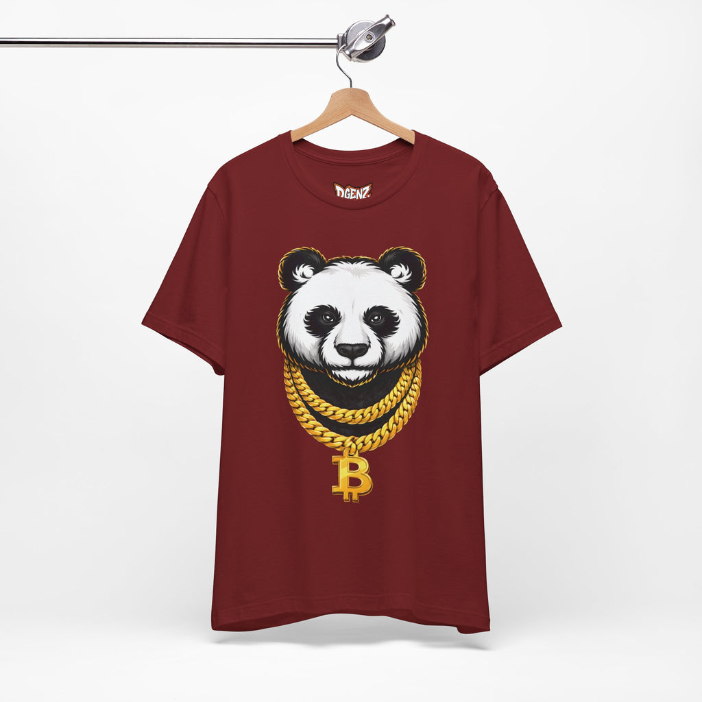 Unisex Bitcoin crypto t-shirt with panda character artwork