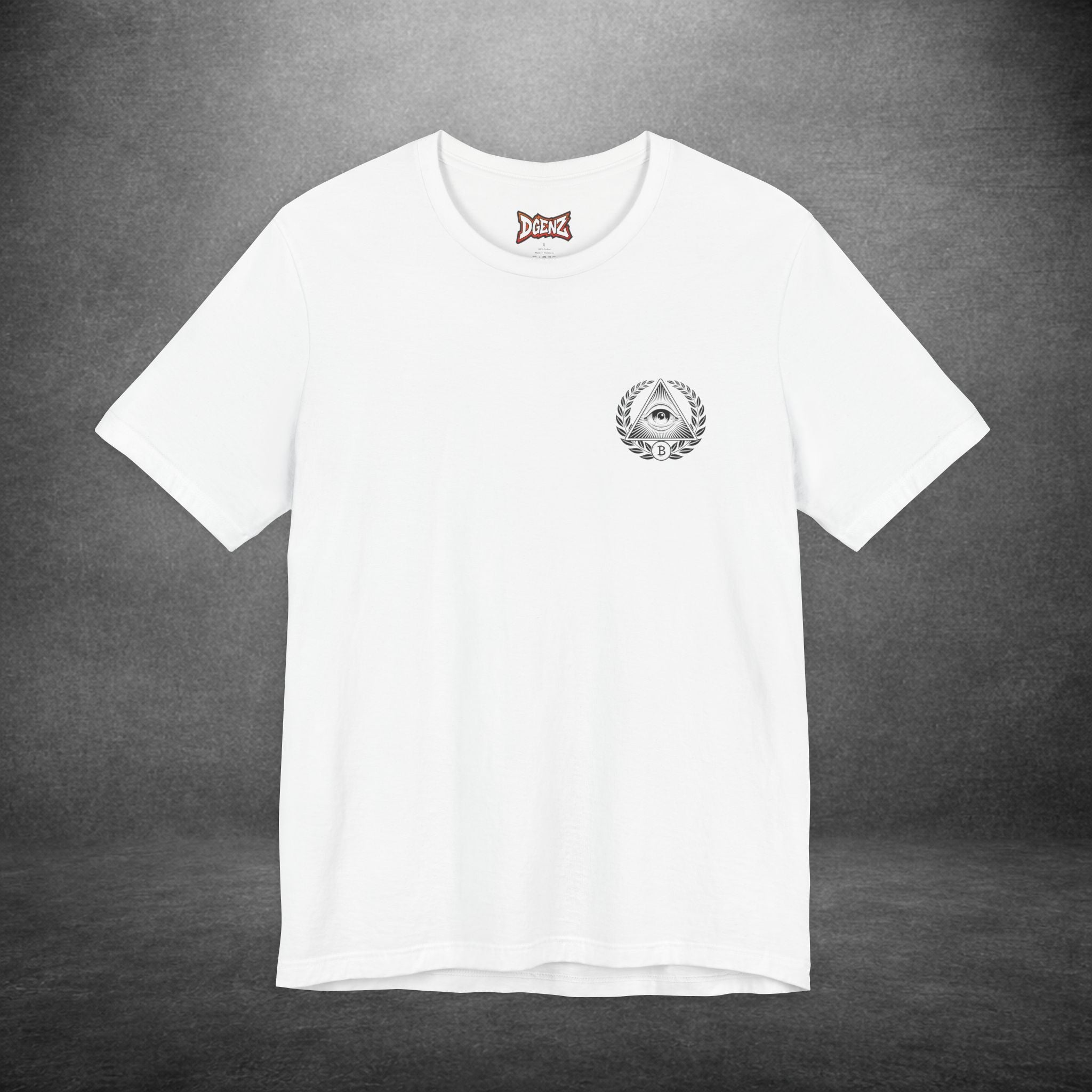 Unisex Bitcoin t-shirt with subtle chest logo and bold back print