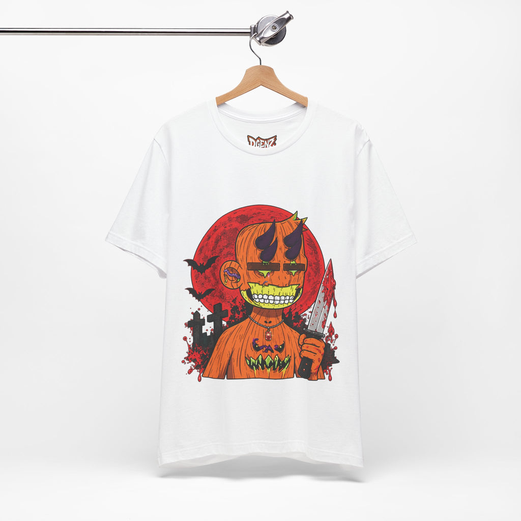 White Radiated Boyz Pumpkin Horror Halloween T-Shirt with DGENZ NFT character design