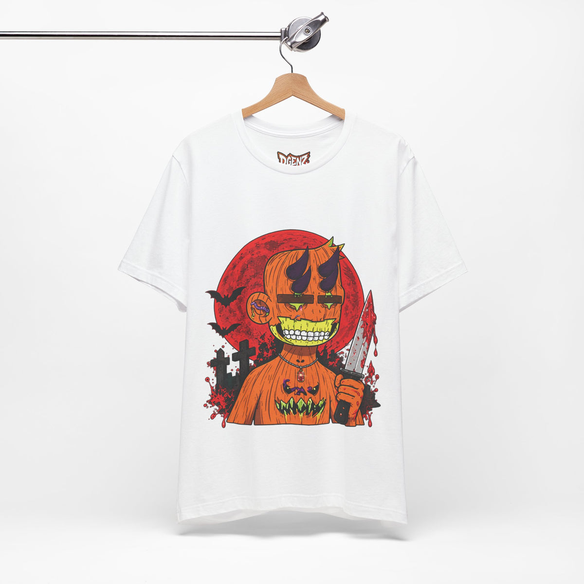White Radiated Boyz Pumpkin Horror Halloween T-Shirt with DGENZ NFT character design
