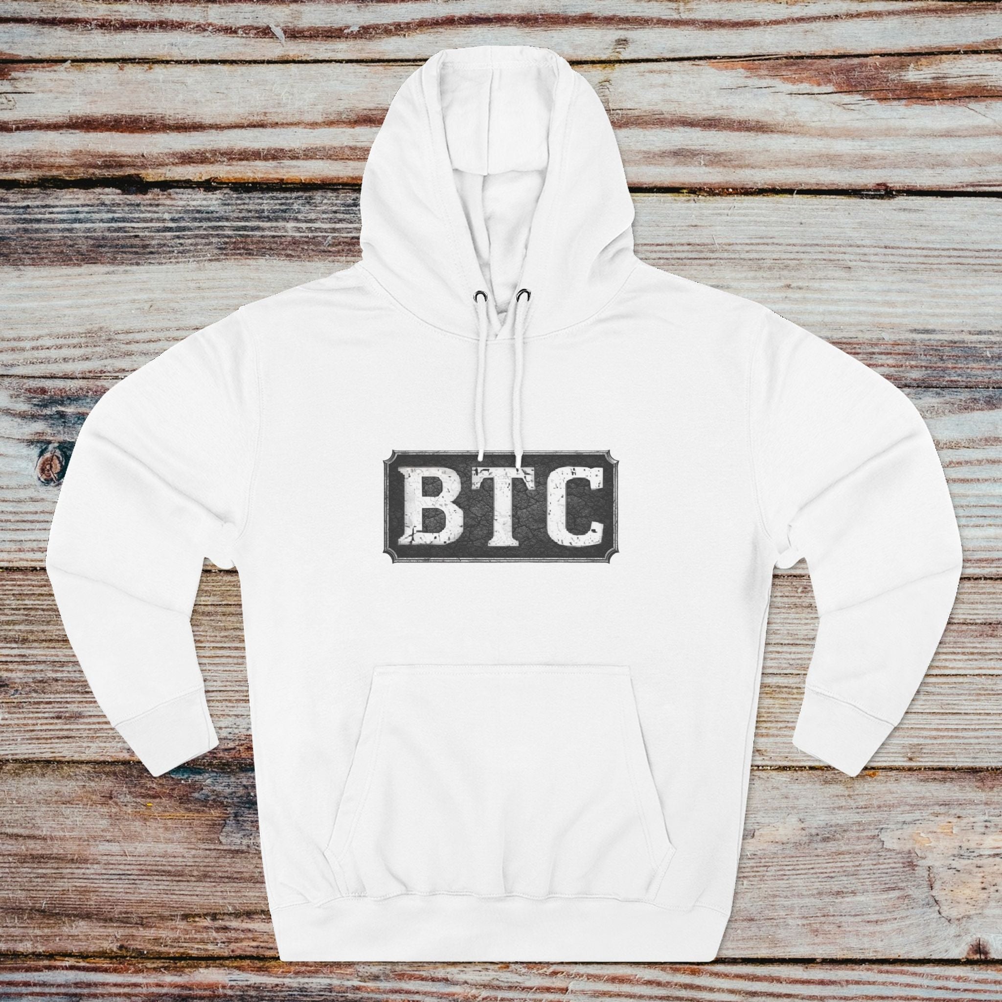 White Bitcoin Serpent hoodie front BTC logo streetwear fit
