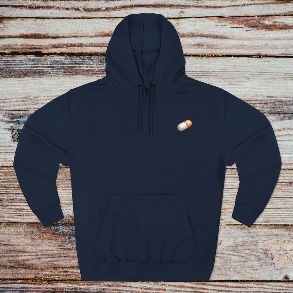Navy Take the Orange Pill hoodie front crypto streetwear fit