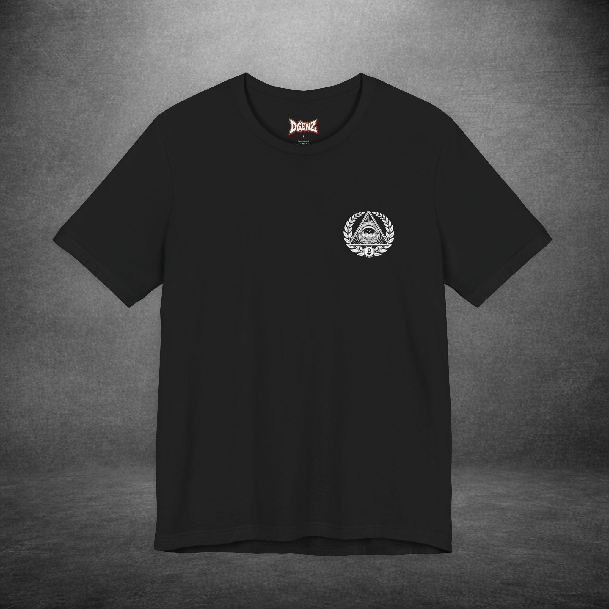Black Bitcoin Illuminati shirt with laurel wreath design