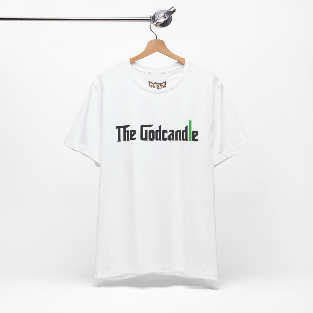 Godcandle crypto tee mockup in white