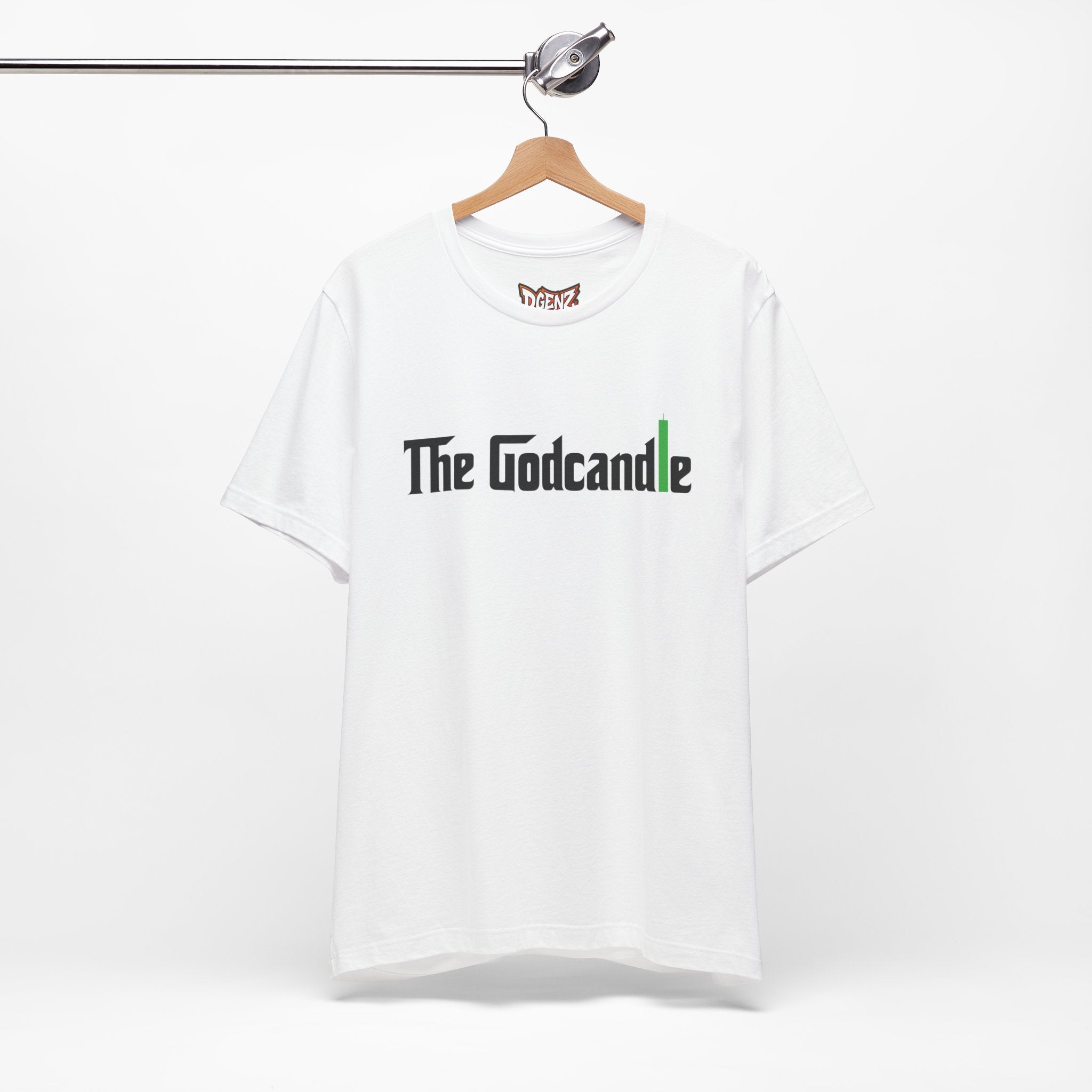 Godcandle crypto tee mockup in white