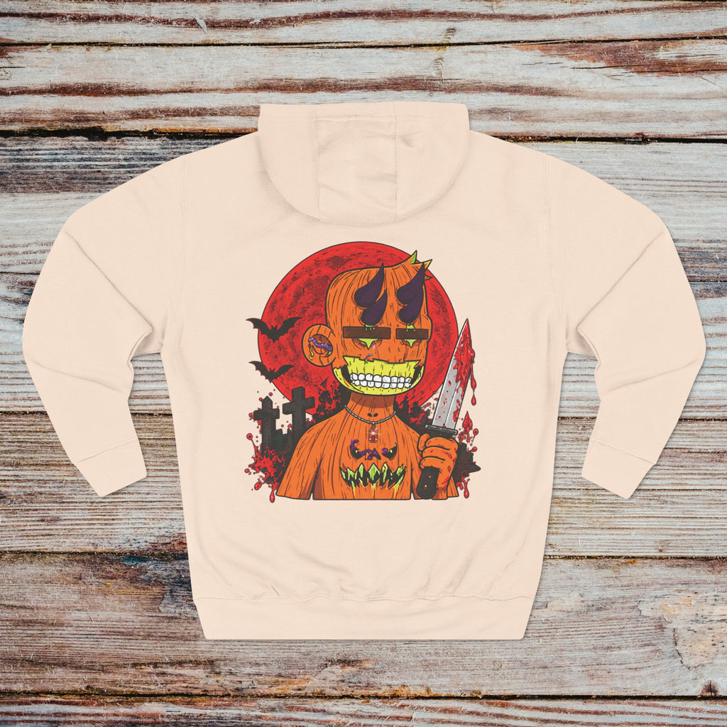 Pale Pink DGENZ Halloween Hoodie back with Radiated Boyz character artwork