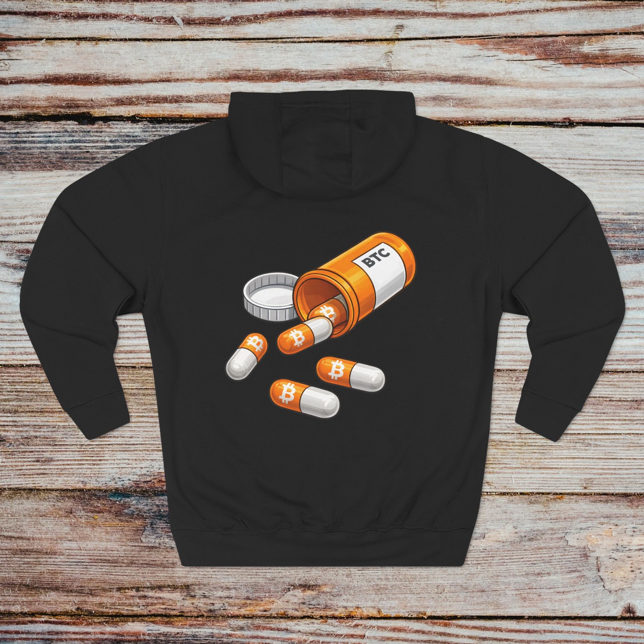 Take the Orange Pill hoodie black back Bitcoin culture artwork