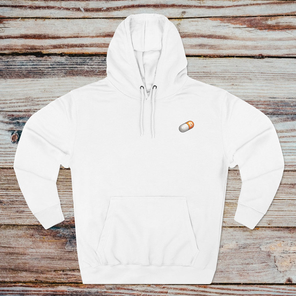 Take the Orange Pill hoodie white front view Bitcoin streetwear