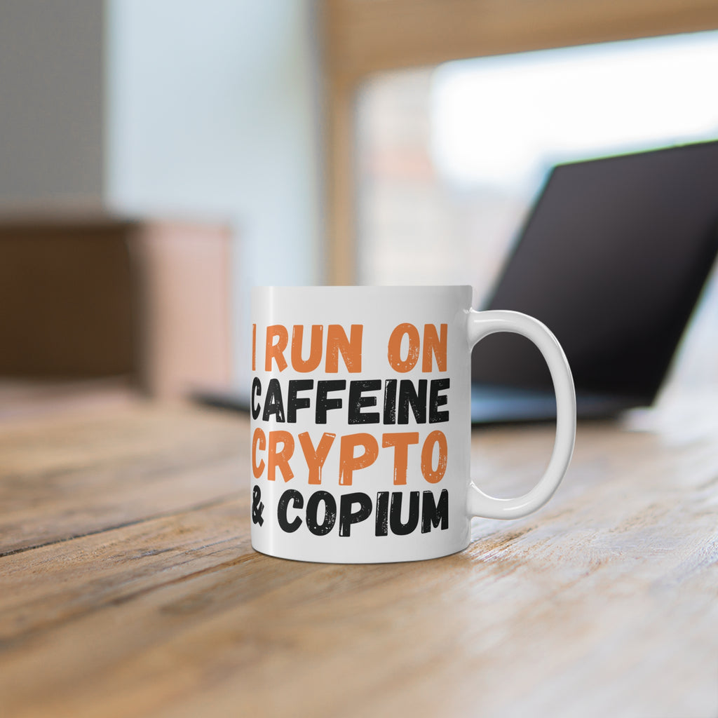 Caffeine Crypto & Copium Coffee Mug Mockup