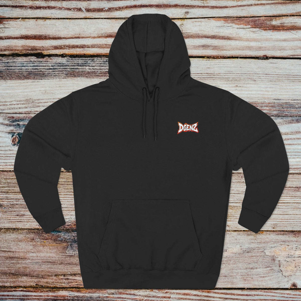 Black DGENZ Pumpkin Horror NFT Hoodie front with embroidered-style chest logo