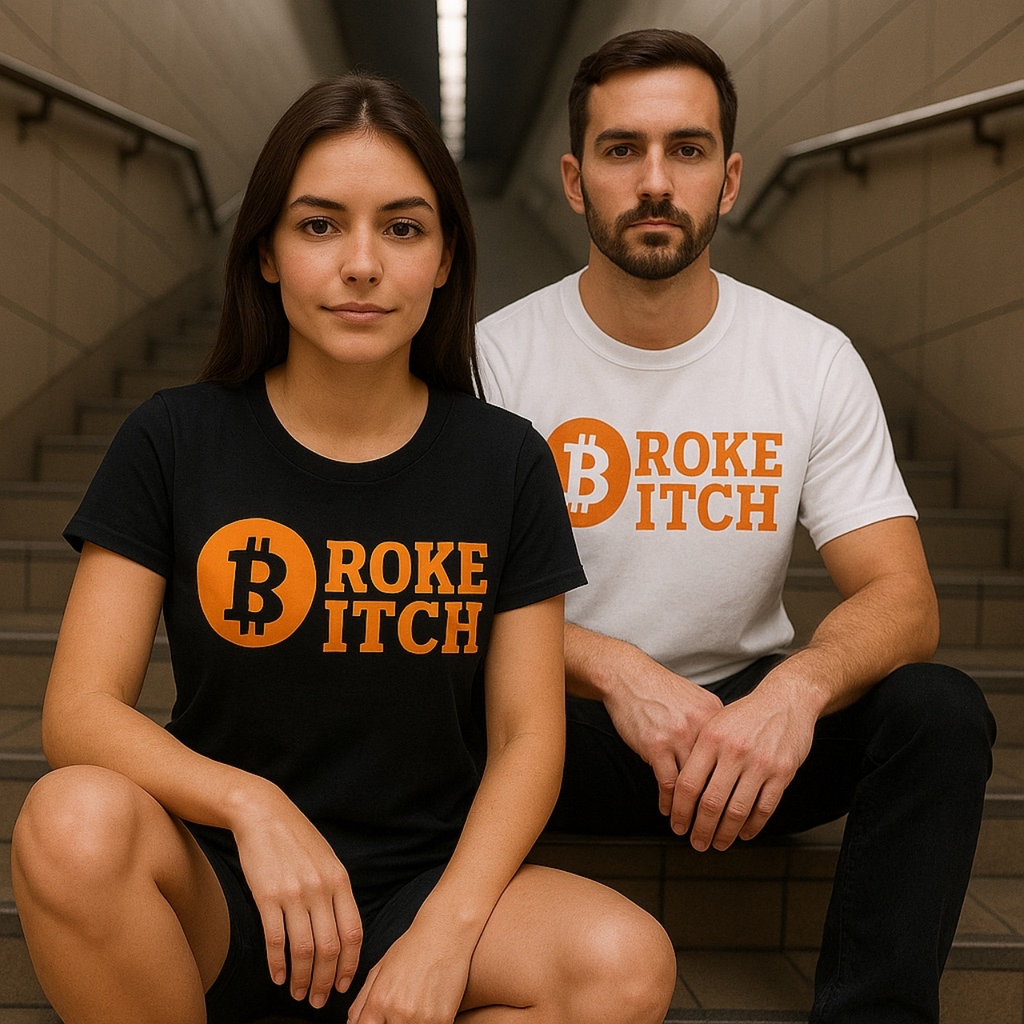 Broke bitch bitcoin t-shirt on models