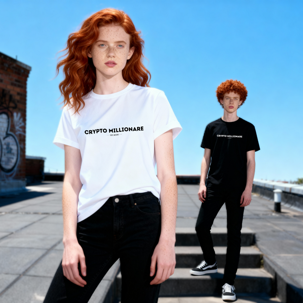 Crypto Millionaire meme t-shirt on models
