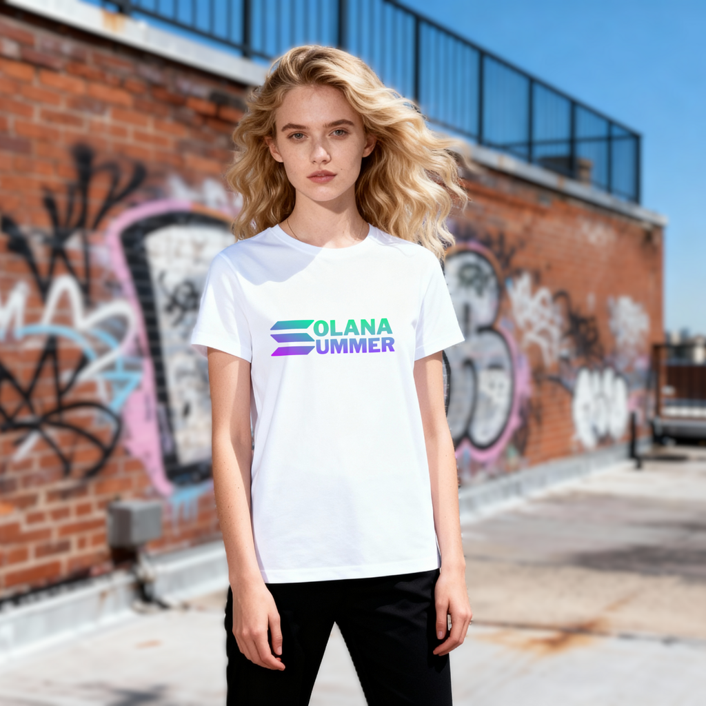 Solana Summer Crypto T-Shirt on model