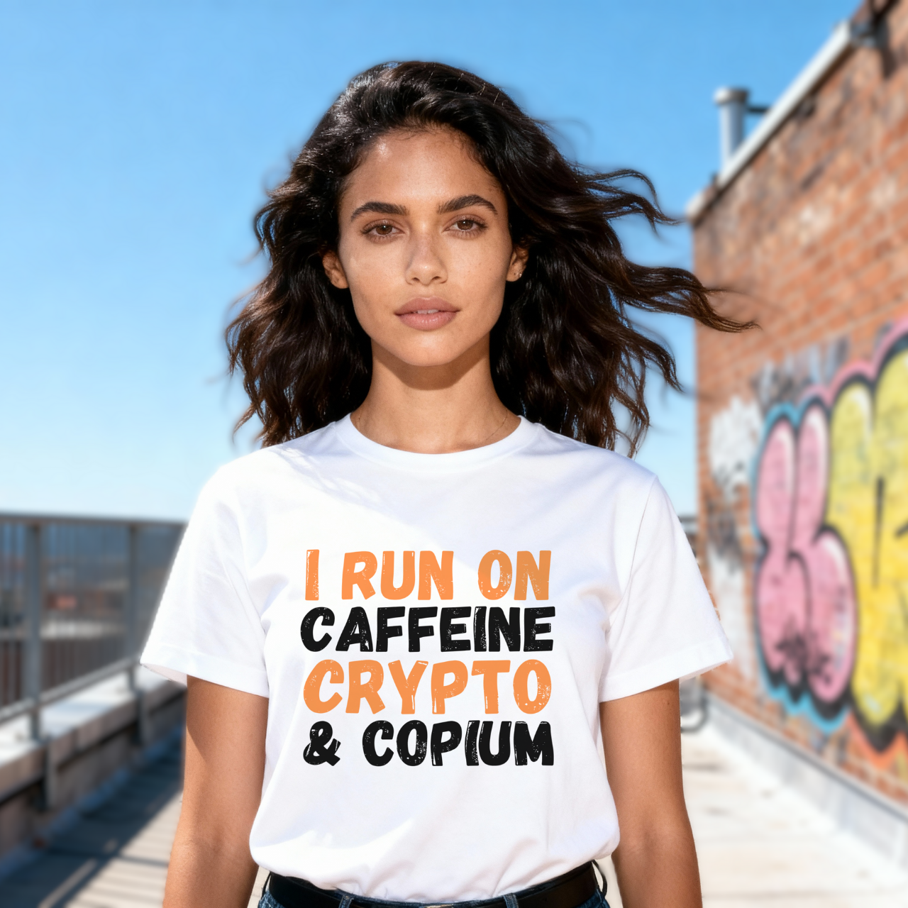 Caffeine crypto and copium t-shirt