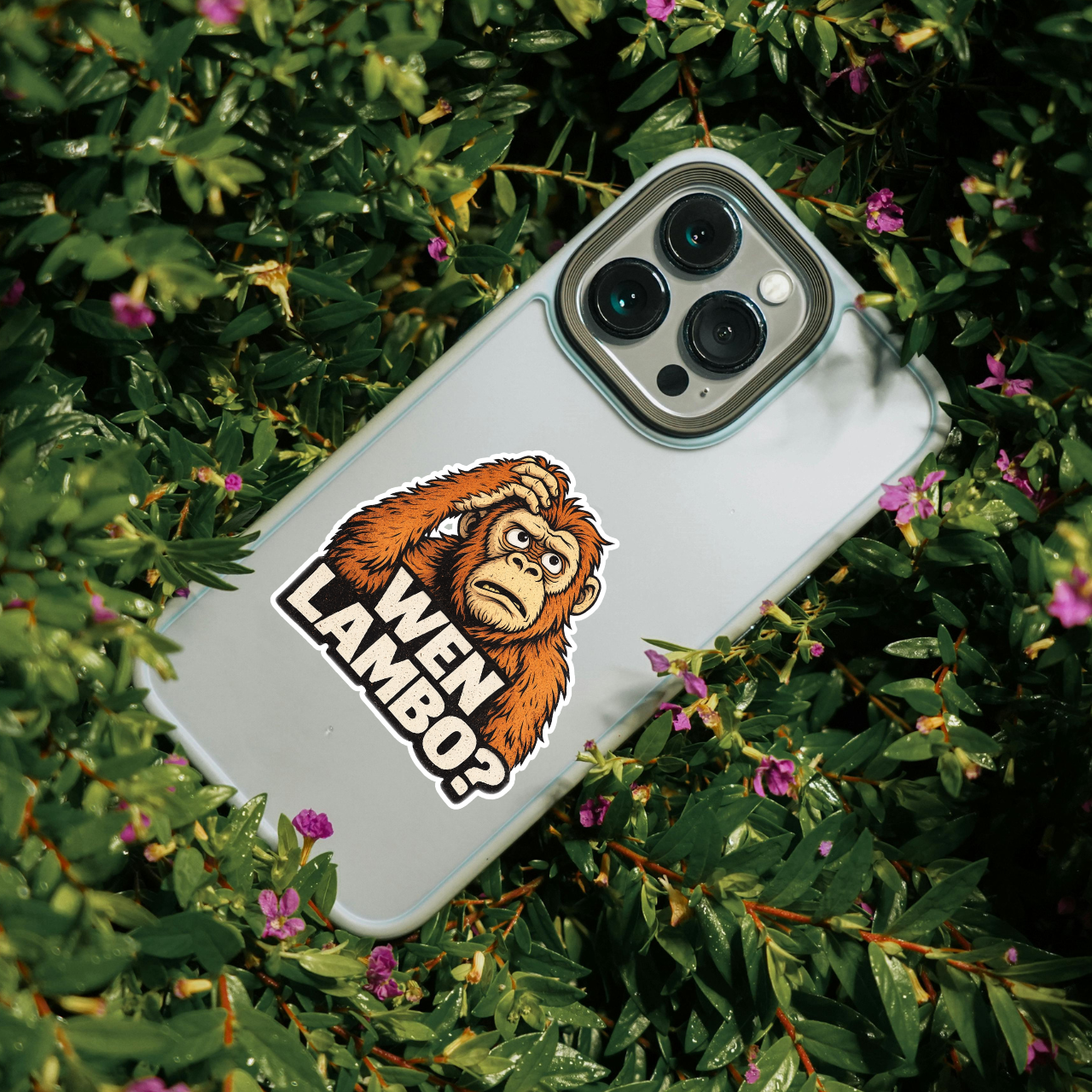 Wen Lambo meme coin sticker on phone