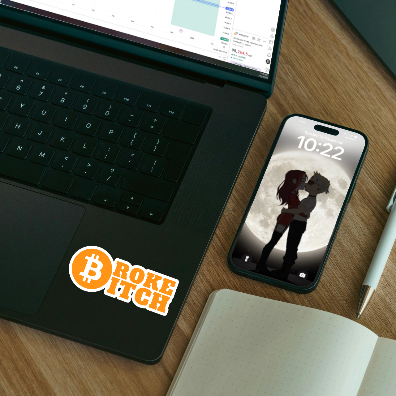 Broke Bitch Bitcoin Meme Sticker on laptop