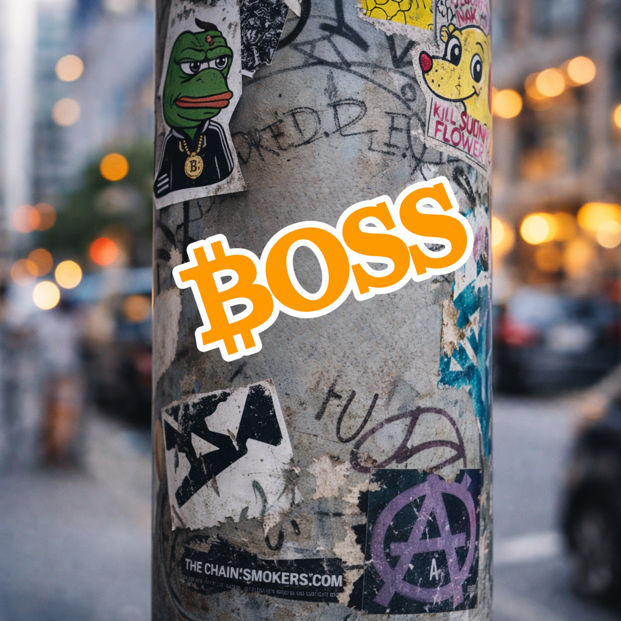 Bitcoin Boss Crypto Sticker close-up
