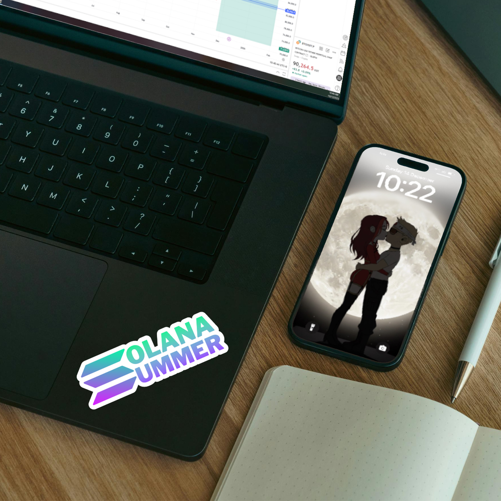 Solana Summer Crypto Sticker on laptop