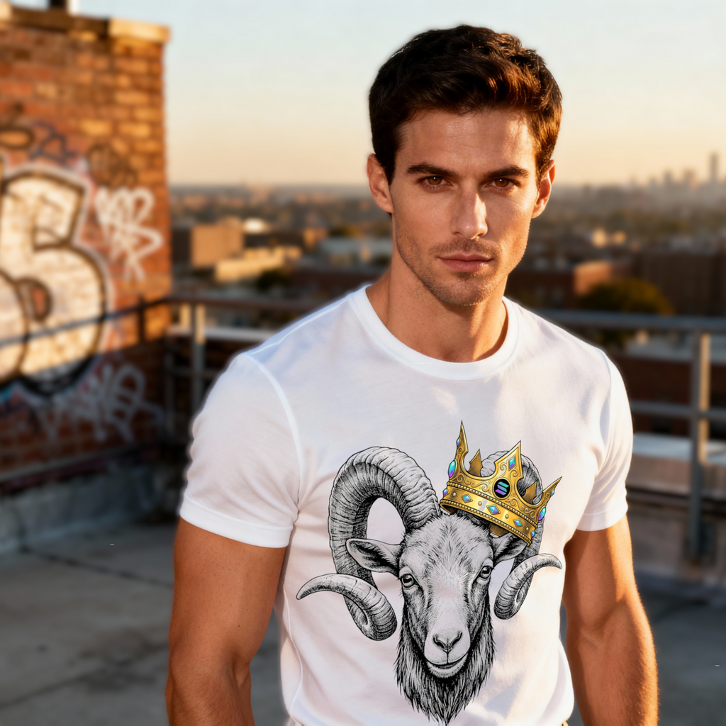 Premium Solana crypto t-shirt for traders featuring GOAT design
