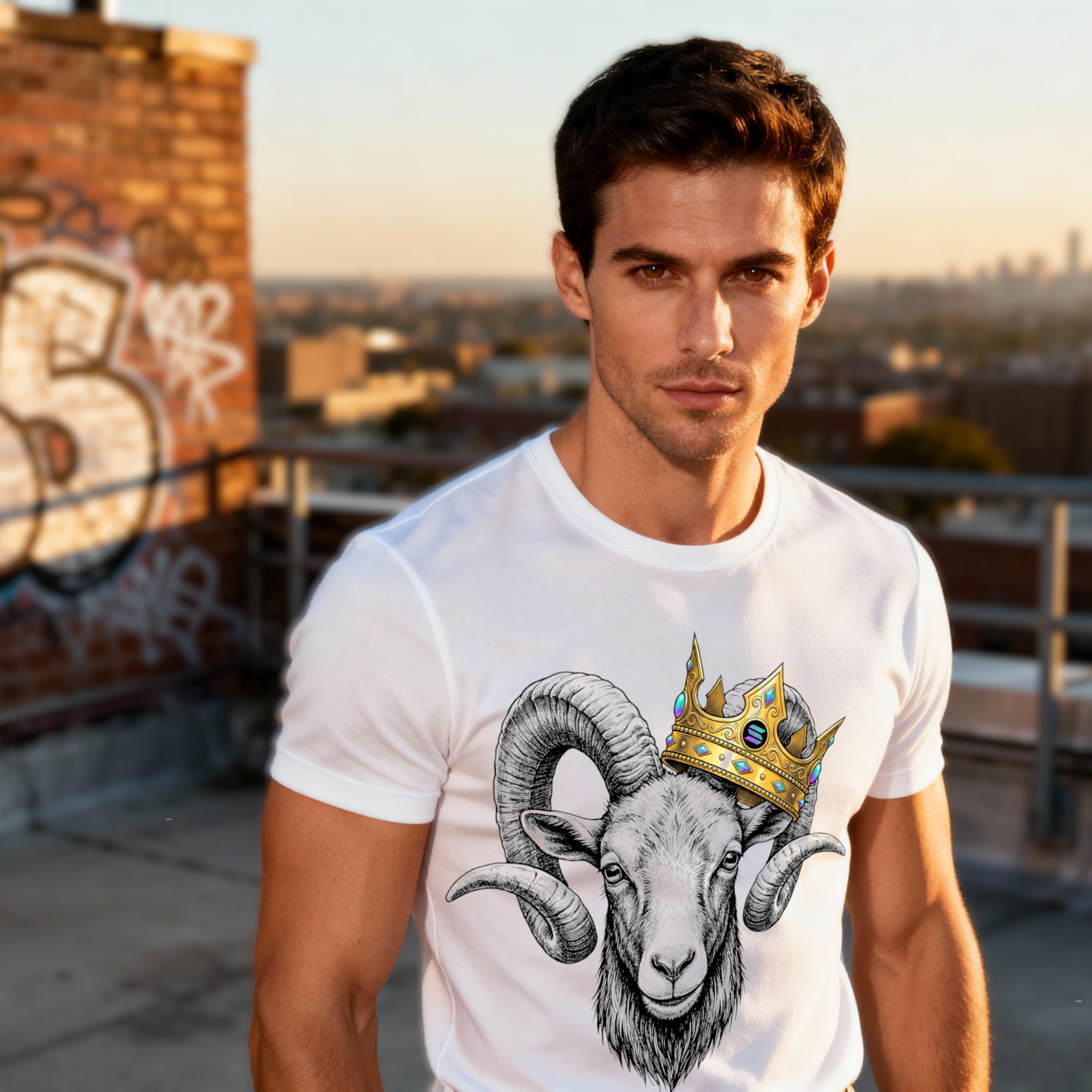 Premium Solana crypto t-shirt for traders featuring GOAT design
