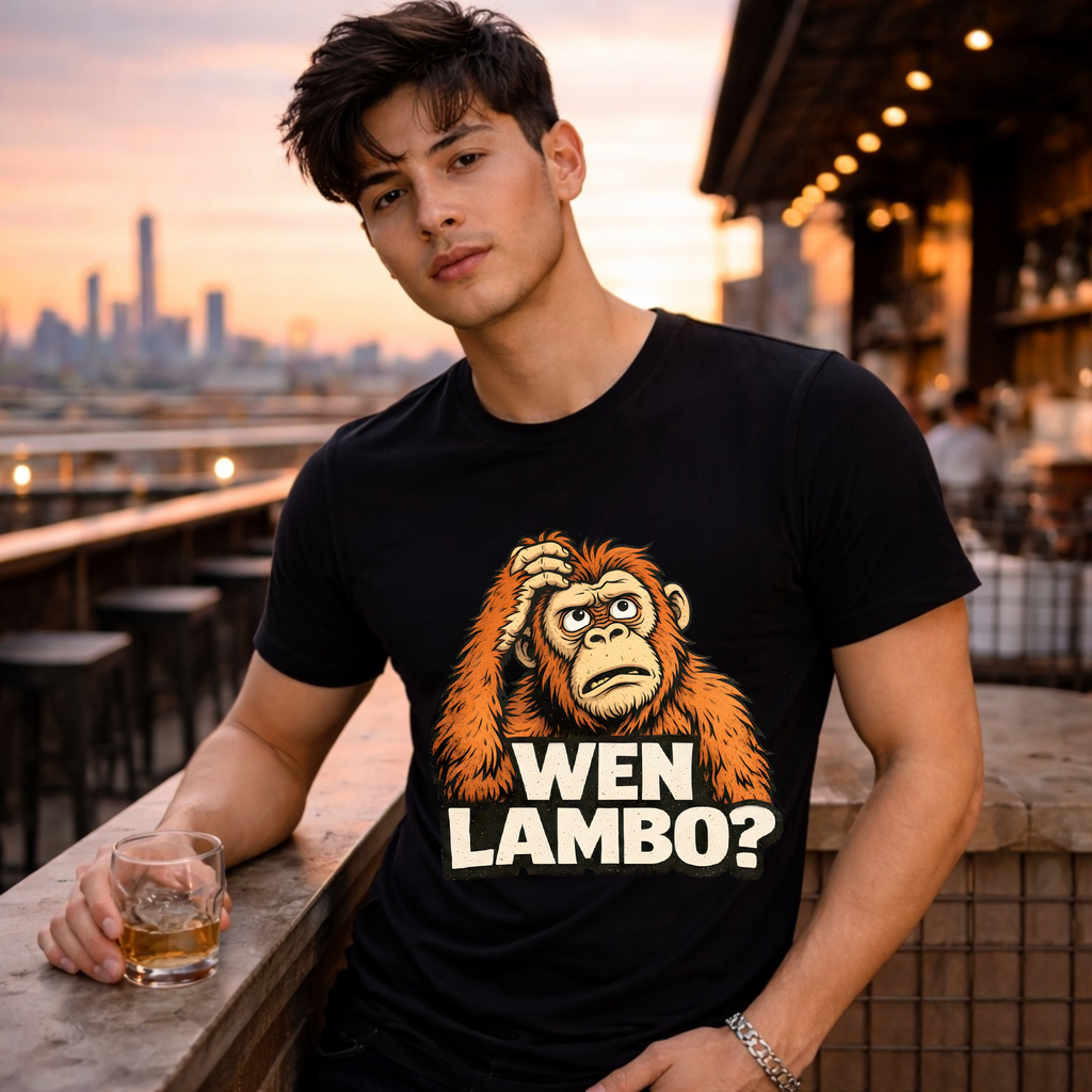 Lifestyle photo of model wearing WEN LAMBO ape t-shirt