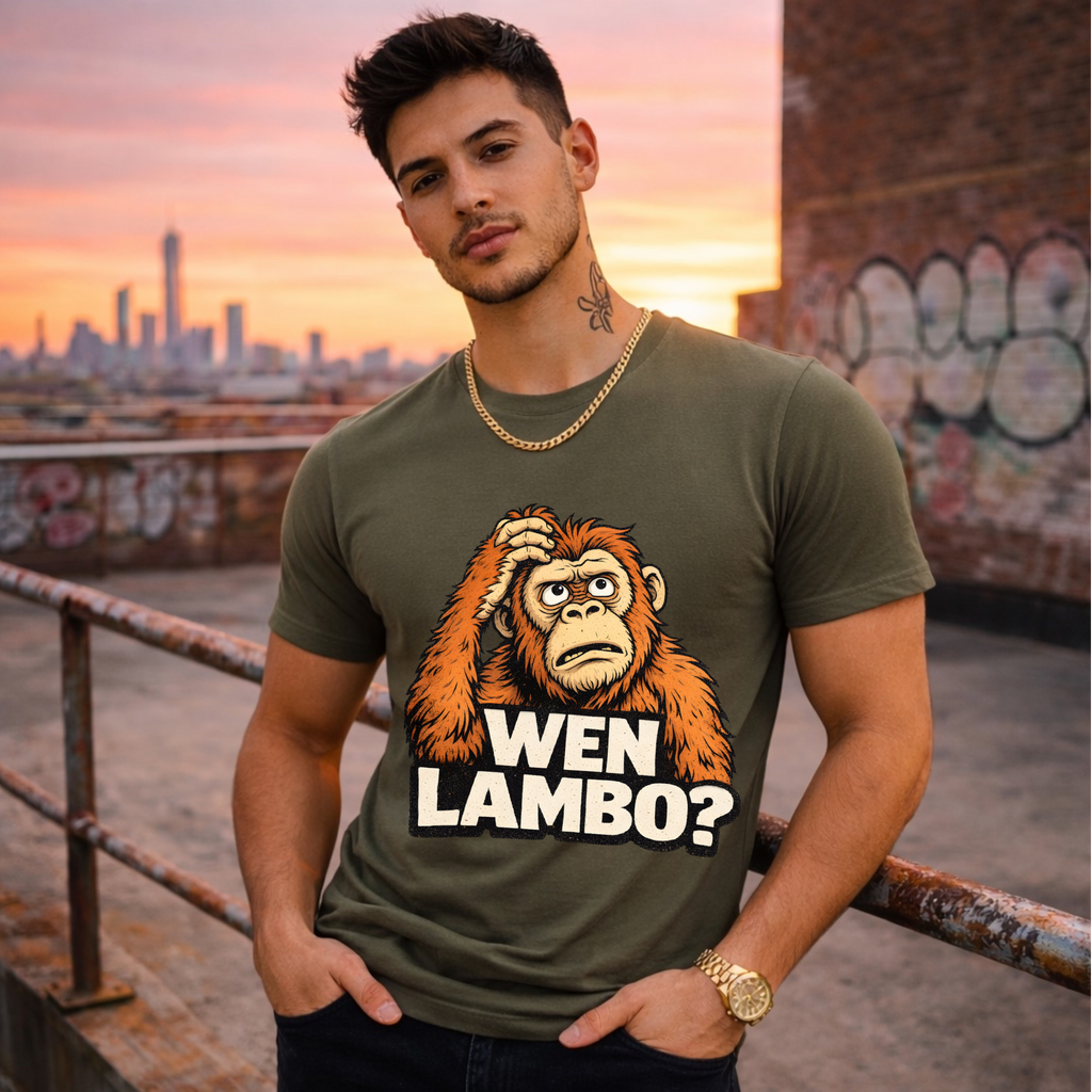 WEN LAMBO ape t-shirt with confused ape illustration