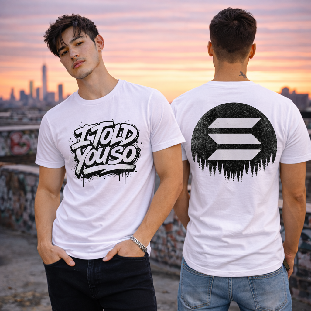 I Told You So Solana crypto t-shirt displayed as streetwear for traders and investors