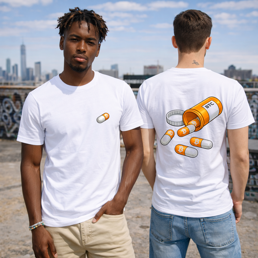 Take the Orange Pill bitcoin t-shirt front and back design