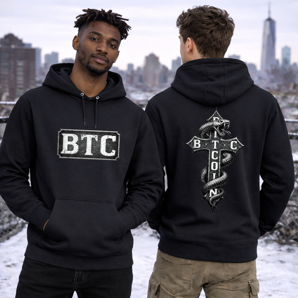 Bitcoin Serpent hoodie layered streetwear winter outfit
