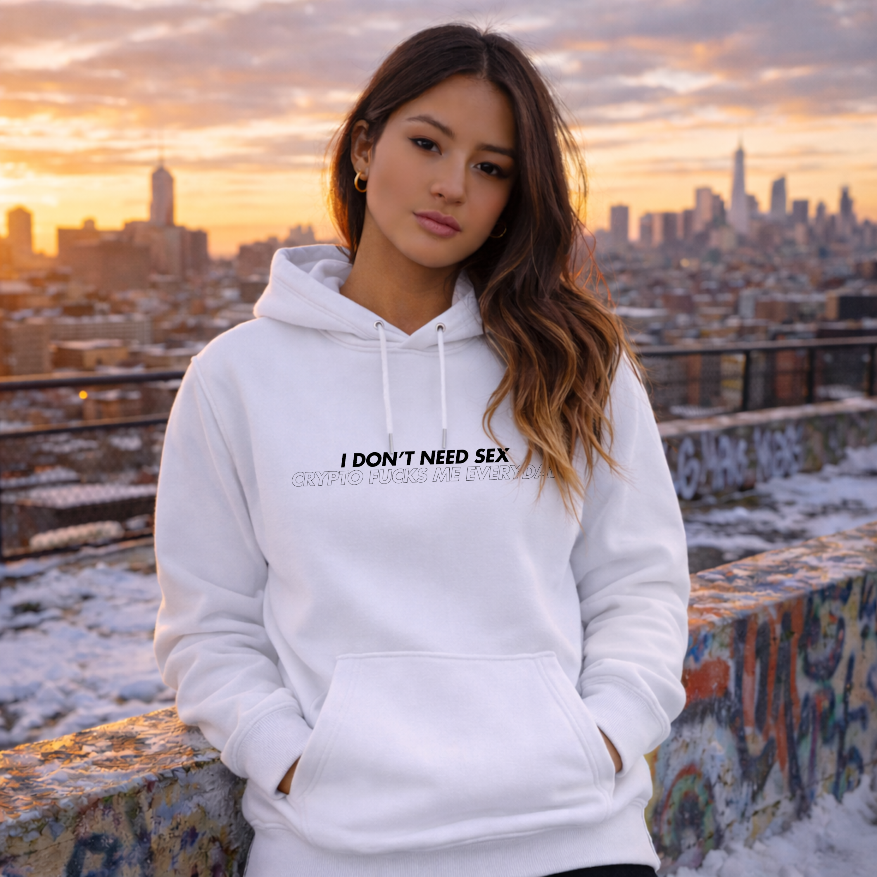 Funny crypto trading hoodie with bold meme text design