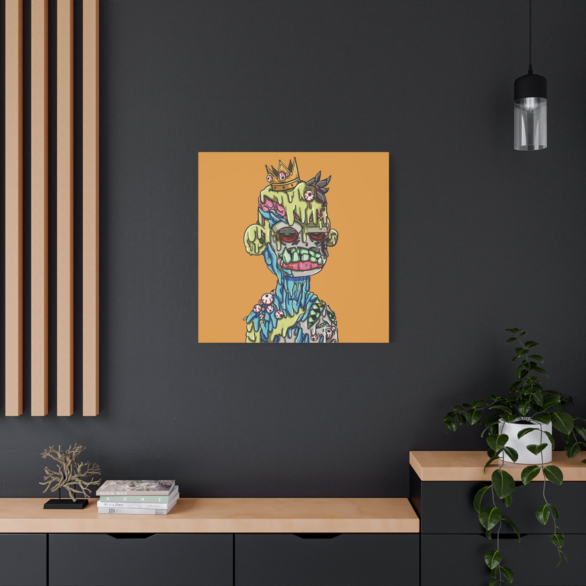 Personalized NFT canvas print displayed in modern living room