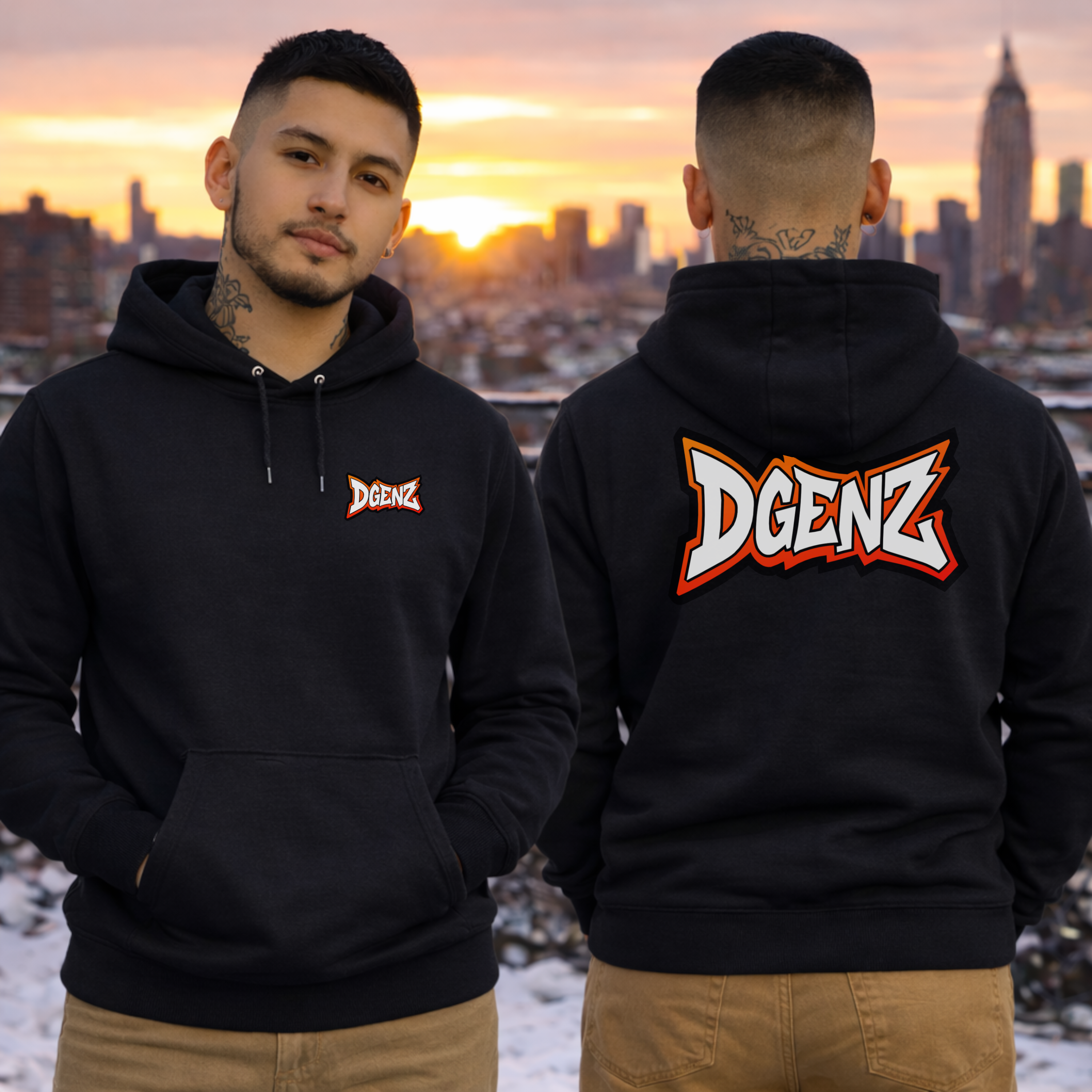 Group of models wearing Dgenz Core Hoodies in multiple colors