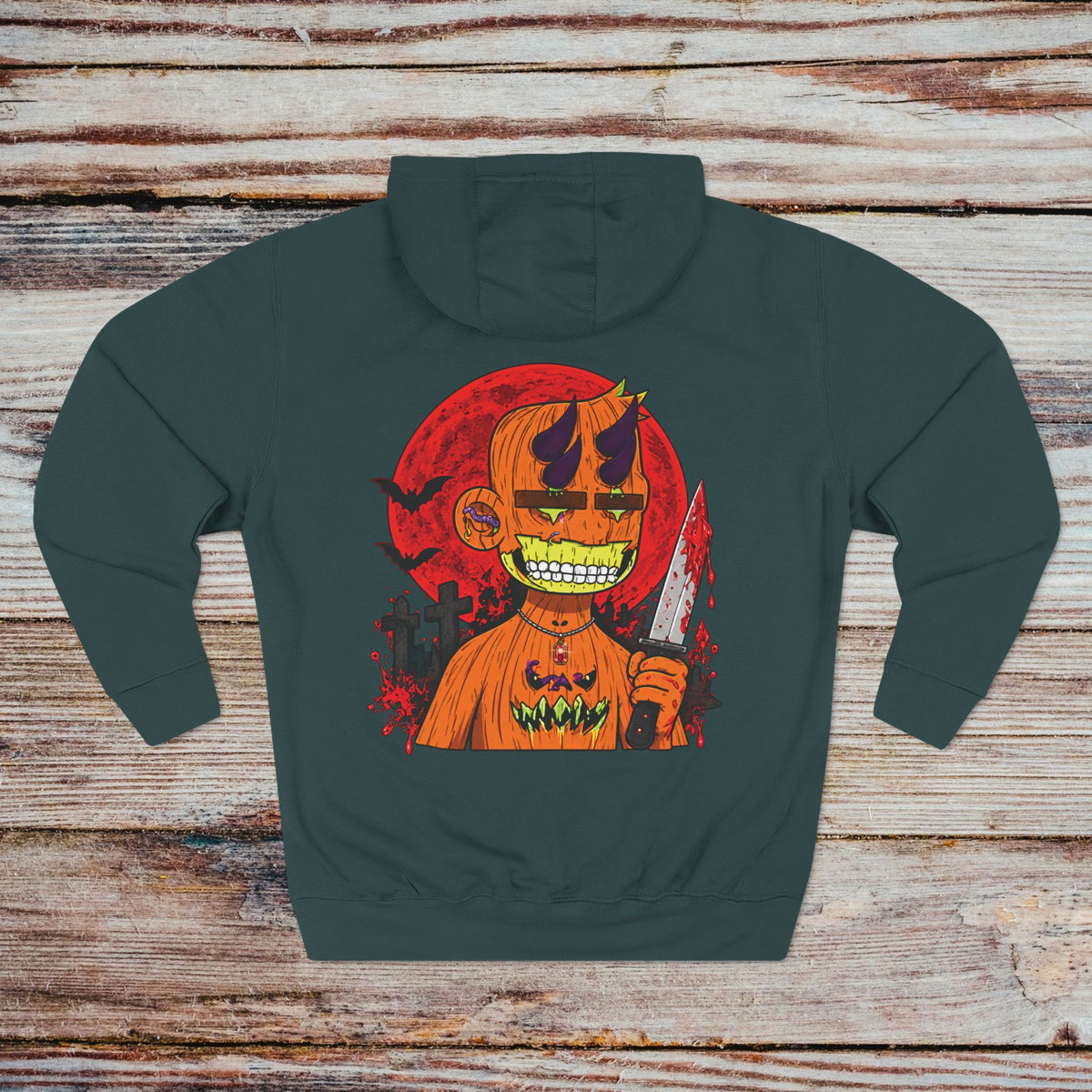 Sports Green DGENZ Pumpkin Horror Halloween Hoodie back with Radiated Boyz graphic
