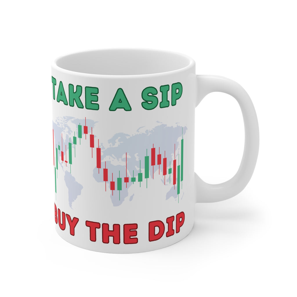 Take a Sip, Buy the Dip Crypto Mug Close-up
