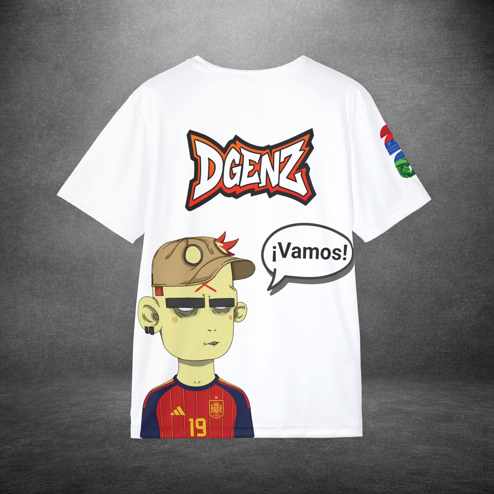 White FIFA x DGENZ Spain Lamine Yamal #19 jersey with large back graphic and customizable speech bubble