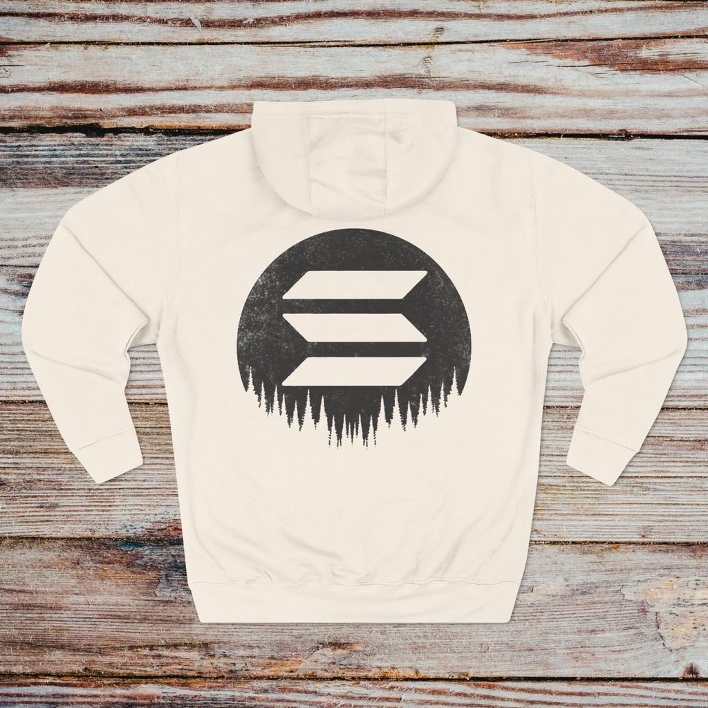 Back view of Solana hoodie showing moon-inspired Solana logo design