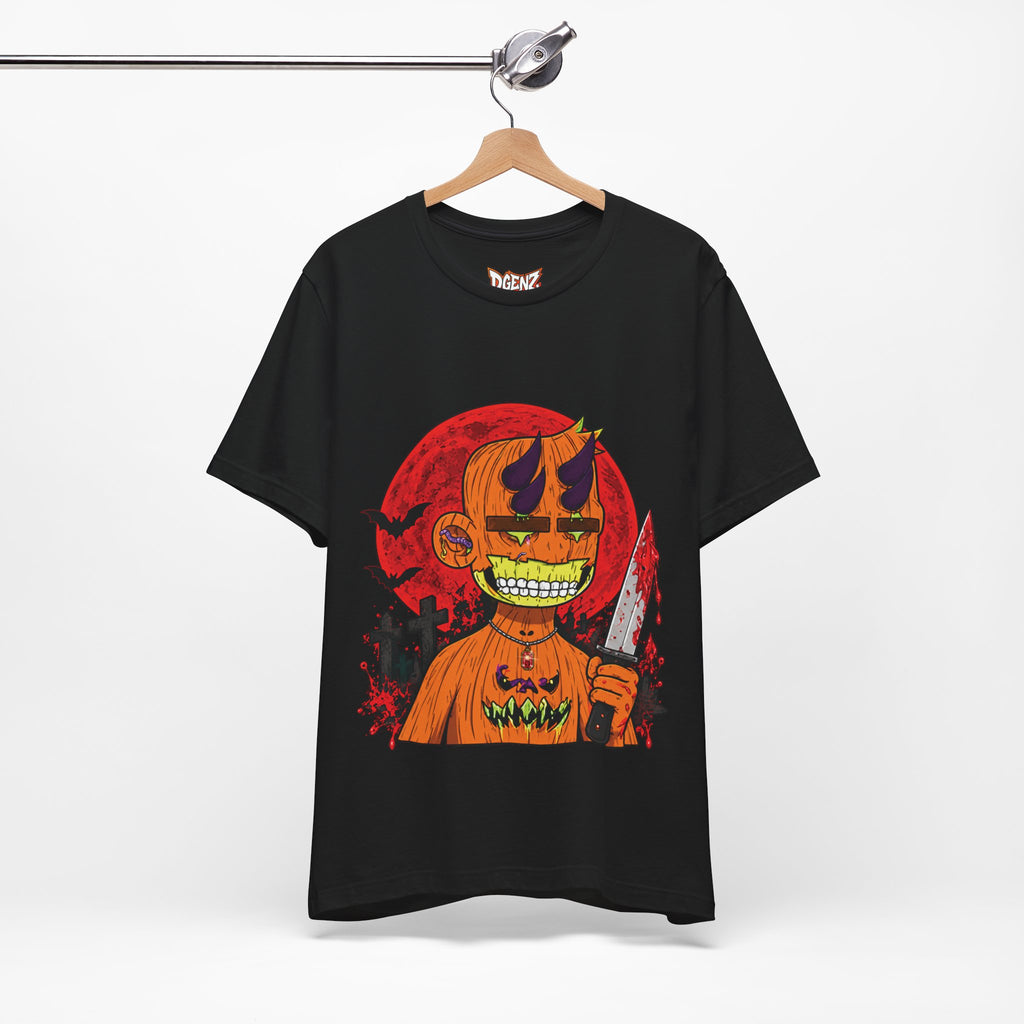 Black Radiated Boyz Halloween NFT T-Shirt with pumpkin character and blood moon graphic