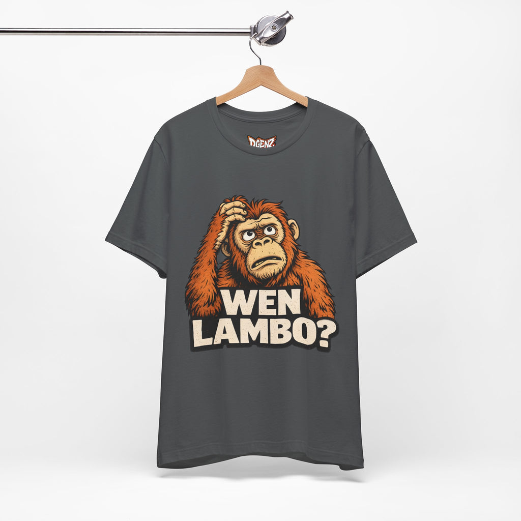 Crypto trader t-shirt with WEN LAMBO ape graphic