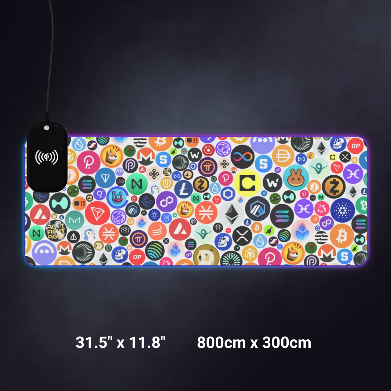 Crypto trading desk setup with RGB mouse pad and keyboard